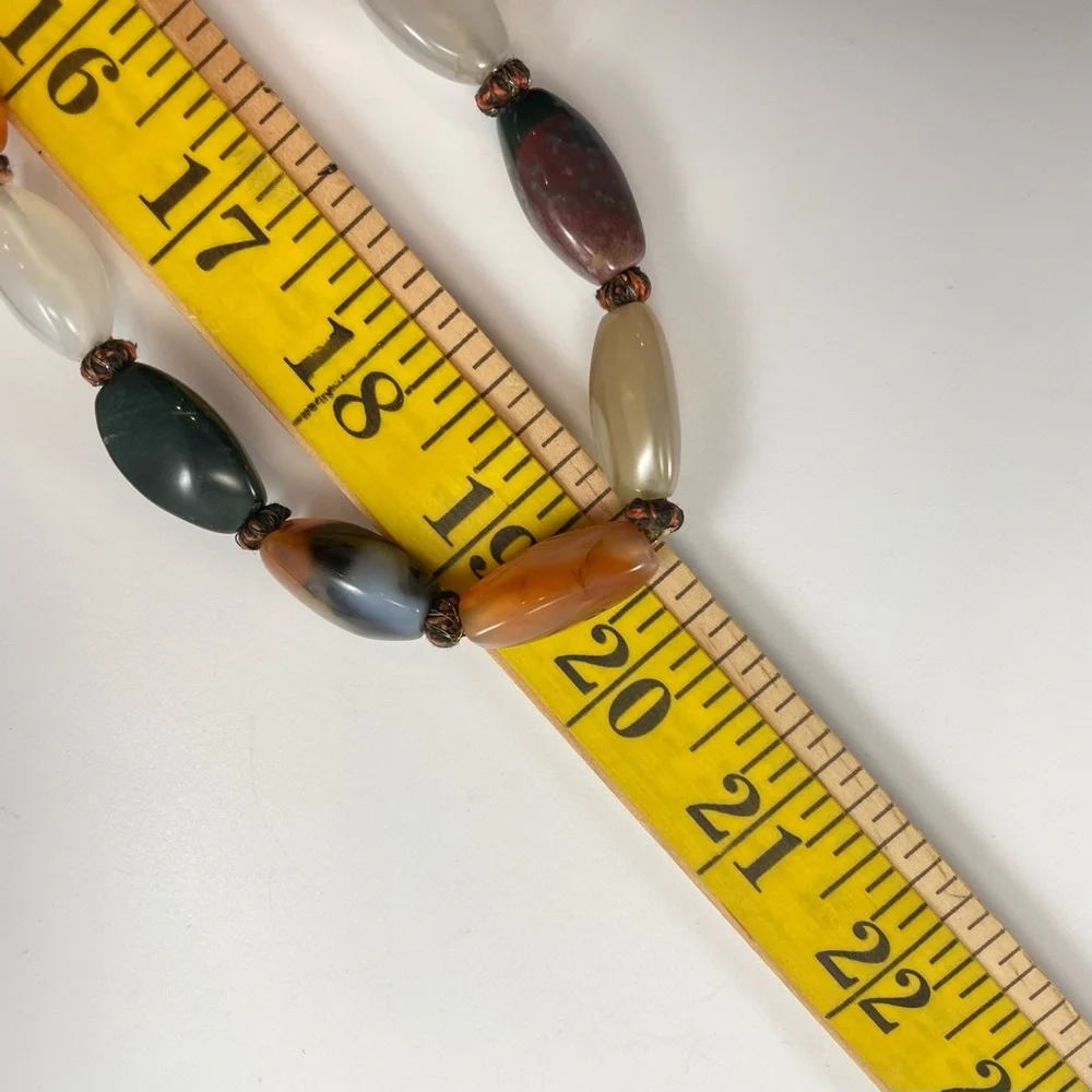 Vintage Multi Colored Natural Polished Agate Aventurine Stone Necklace Stunning